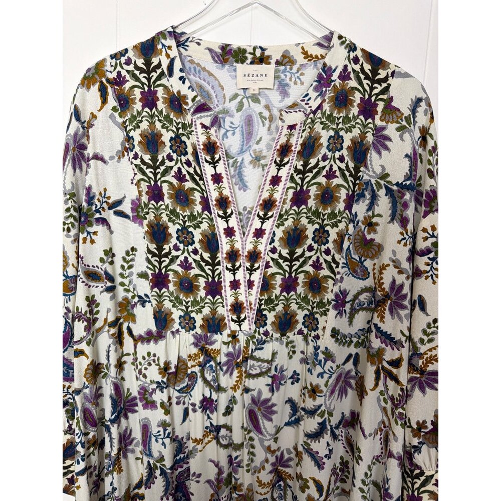 NWOT Sézane Boheme Ecru Arabesque Flower Midi Dress 100% Viscose Size 44 - Picture 8 of 16